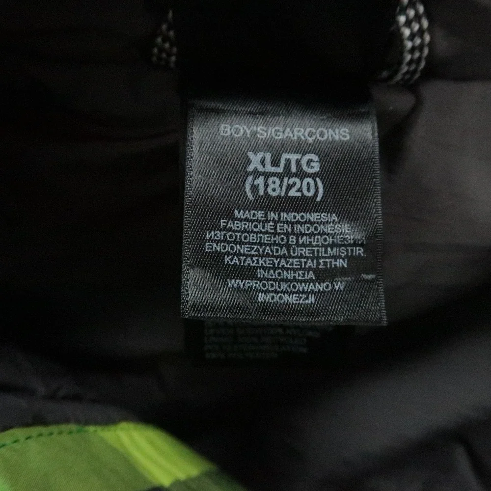 The North Face Vest Youth XL Green Gray Full Zip Puffer Plaid Insulated Boys